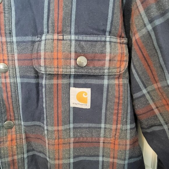 Carhartt Mens M Med Hubbard Sherpa Fleece Lined Red Plaid Flannel Shirt Jacket - Picture 4 of 7
